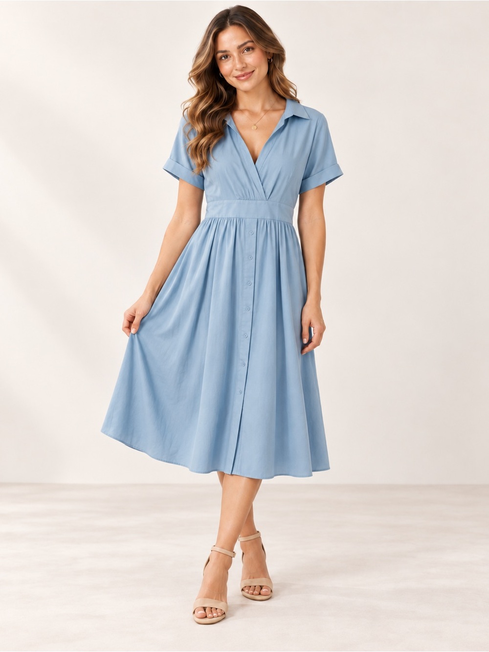Zara Light Blue Collared Midi Dress